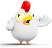 Gallina cartoon in posa festiva, icona che indica l`anno di lancio del gioco.